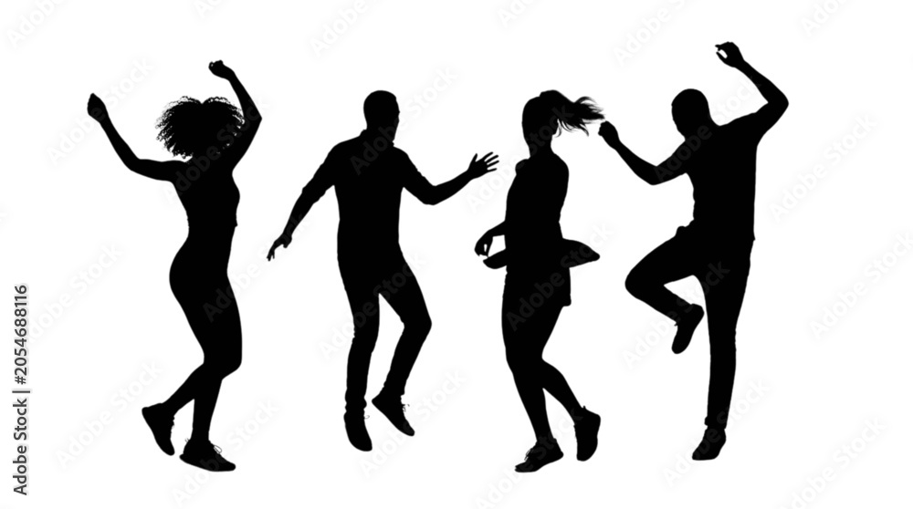 Fototapeta premium Four people silhouette dancing joyfully together