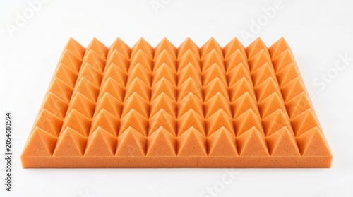 Matte Orange Acoustic Foam Panel with Triangular Ridges Isolated on White Background