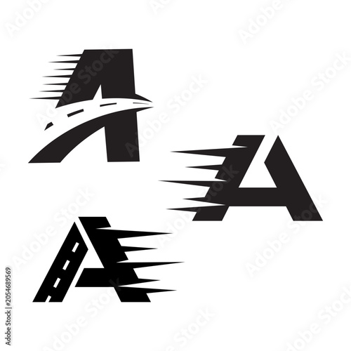 Letter A Fast Speed Road Logo Concept Set