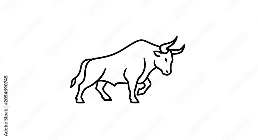 Fototapeta premium Black line art bull illustration.