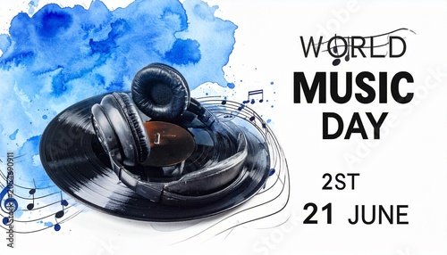 World Music Day Vinyl Record with Headphones