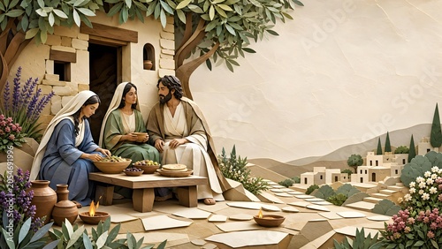Saints Martha Mary And Lazarus Having Dinner At Bethany House Banner Background