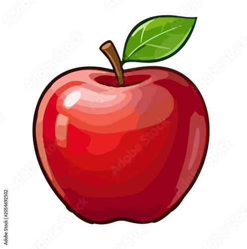 Red apple vector illustration with leaf isolated on transparent Background fresh healthy fruit icon