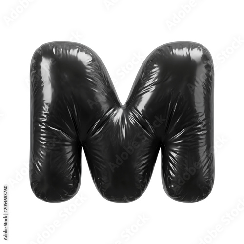 Trash bag letter M - Upper-case polyethylene bin liner font isolated on white background. Perfect alphabet for creative illustrations related to Ecology, recycling, garbage...