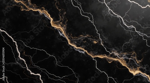 Elegant Black Marble with Dramatic Golden and White Veins Texture