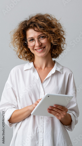 Smiling Woman with Tablet: ...