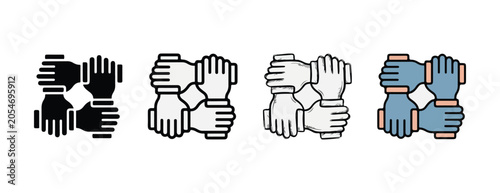 Vászonkép Teamwork icons featuring diverse hands joining together symbolizing unity collab