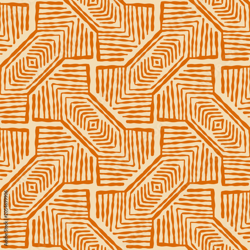Tangerine Cream Geometric Woven Maze Pattern