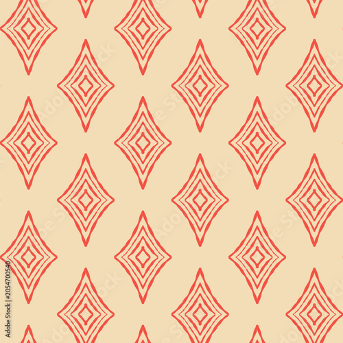 Coral Cream Geometric Rhombus Lattice Pattern