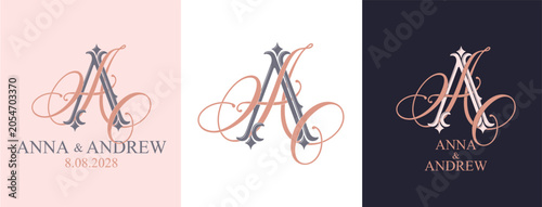 AA wedding monogram logo featuring elegant intertwined initials. Luxury design for invitations, stationery and romantic wedding branding.