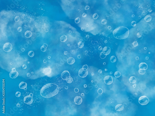 水彩風 青い海の泡 夏 背景素材 テクスチャ / Watercolor blue Ocean Bubble Summer Background texture