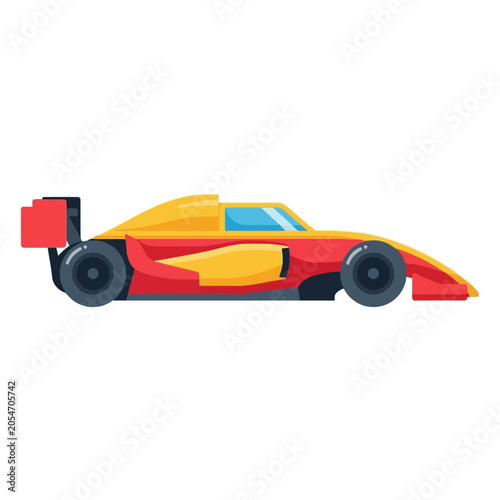 Colorful racing car side view.