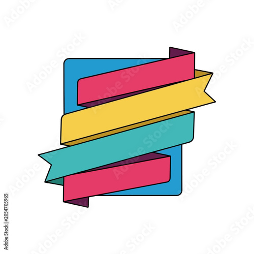 Colorful Ribbons Wrapped Around a Blue Square Design Element.