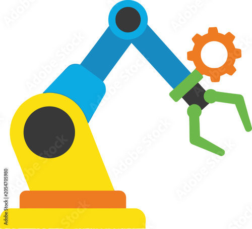Colorful Robotic Arm Holding Gear, Industrial Automation Concept.