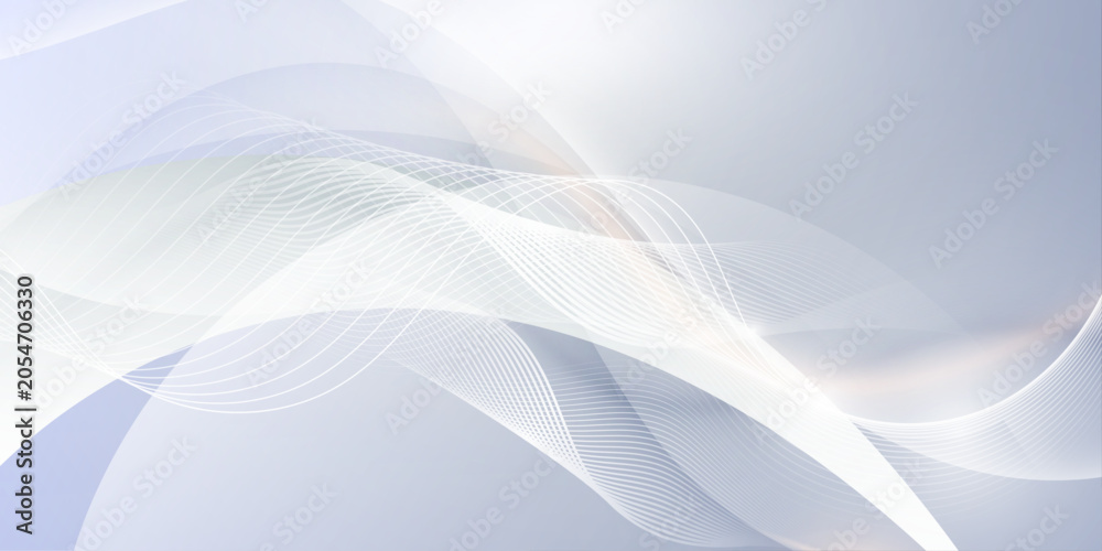 Fototapeta premium Abstract white flowing wave lines on light gray background for corporate presentation and business web banner design.