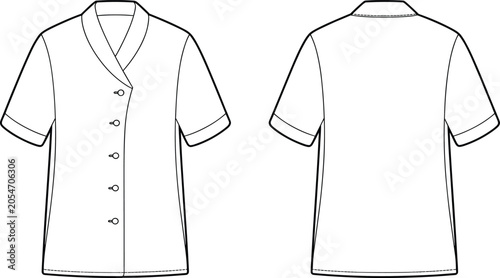 Foto CAD drawing flat vector illustration, short sleeve shawl collar shirt technical