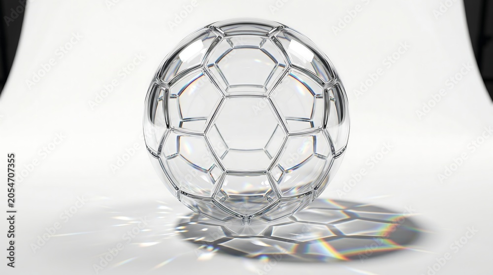 Naklejka premium Ultra realistic 3D CGI render of a soccer ball resting on wet concrete casting reflective puddles
