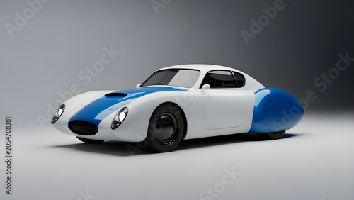 Vintage Sports Car on Display in a Studio Setting with Blue Accents