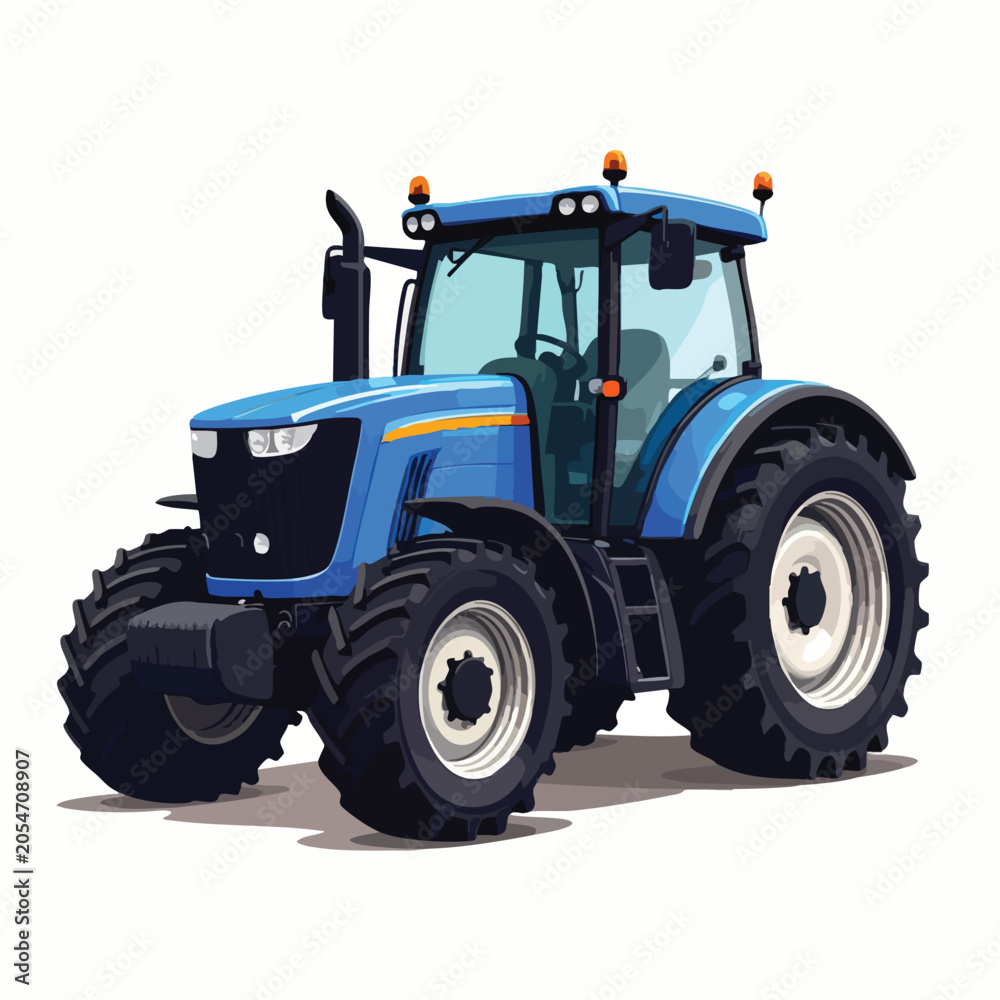 Obraz premium Modern blue agricultural tractor isolated on white background.