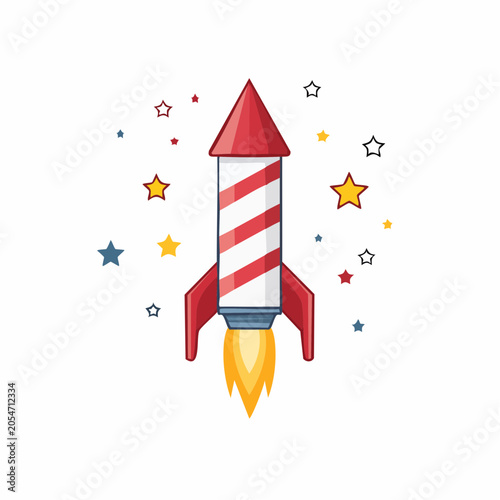 Cartoon Rocket Ship with Stars