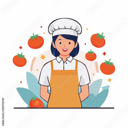 Chef with Tomatoes Illustration