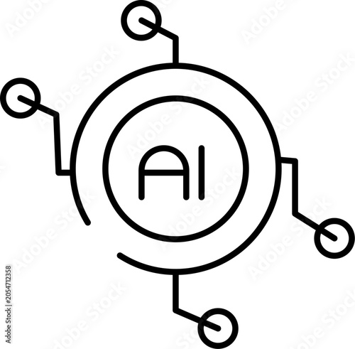 Minimal line icon of artificial intelligence technology with connected network nodes. Suitable for AI, machine learning, automation, digital innovation, and smart systems concepts.