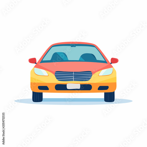 Front View of a Red and Yellow Sedan Car