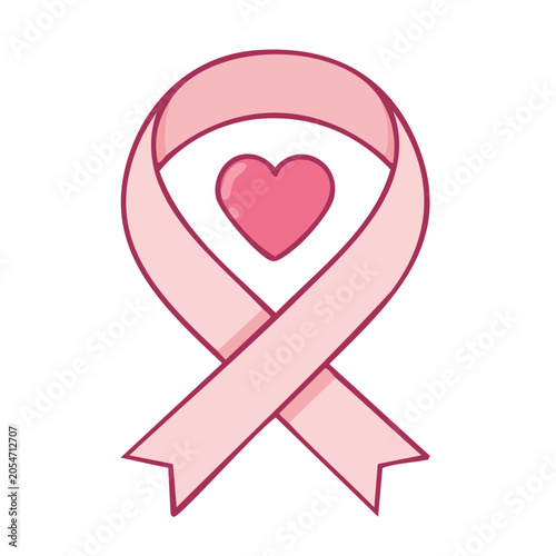 Pink Ribbon with Heart Vector Cartoon