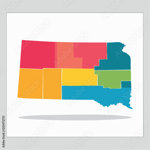South Dakota Map with Colorful Regions