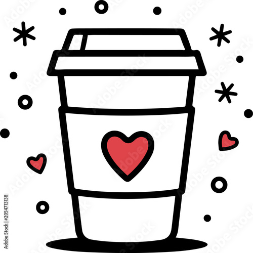 Coloring page of a coffee cup with hearts coloring book for kids