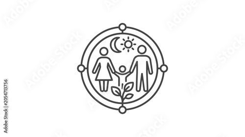 Foto Family life cycle icon with day and night symbols.