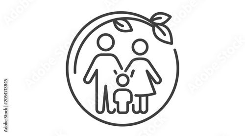 Картината върху платно Minimalist family icon enclosed in a leaf circle.