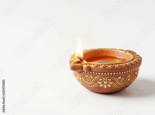 Traditional clay diya lamp for diwali festival isolated on white background