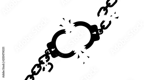 Quadro su tela Breaking free, shackles, handcuffs, broken chain, freedom vector icon isolated o