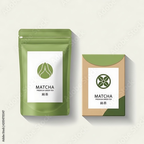 Two packages of matcha green tea powder.