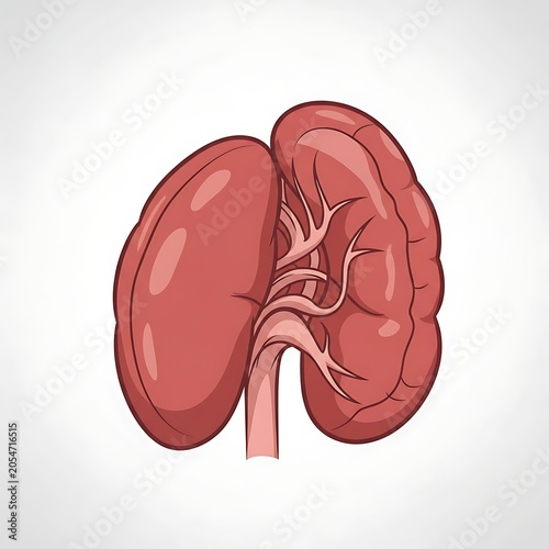 3D rendered human kidneys with blood vessels isolated on white.