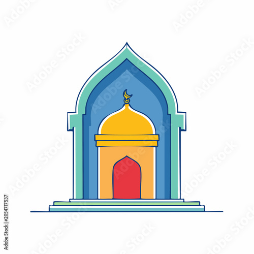 Stylized Mosque Icon with Dome and Crescent Moon