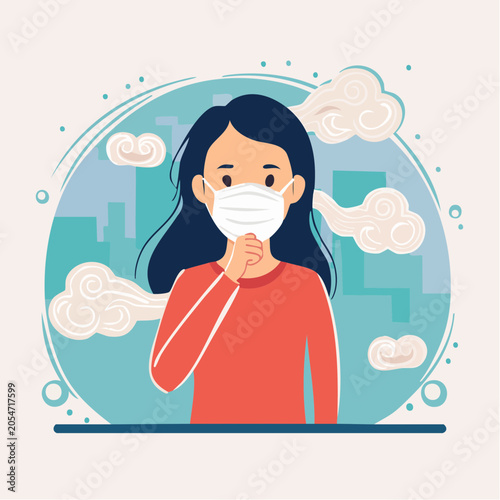 Woman wearing face mask against air pollution in city
