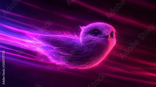 Luminous fantasy bird with light trails.
