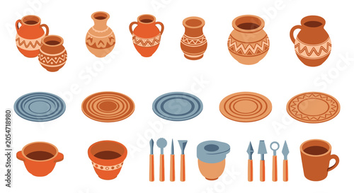 Foto Ceramic Pottery And Tableware Colorful Vector Illustration
