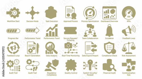Bild auf Leinwand Comprehensive business process and system management icon collection