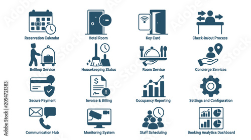 Fotografía Modern hotel industry administration and service icon pack.