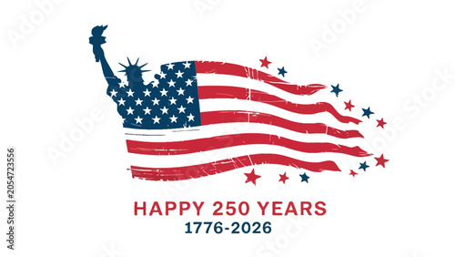 American flag with statue of liberty and happy 250 years text