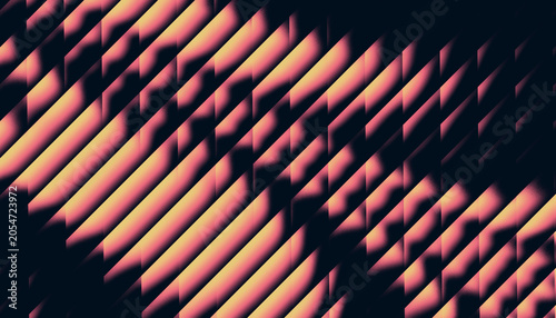 Abstract 3D Geometric Diagonal Ridge Pattern in Pink Rose Gold Yellow Gradient on Dark Background, Luxury Digital Art Wallpaper