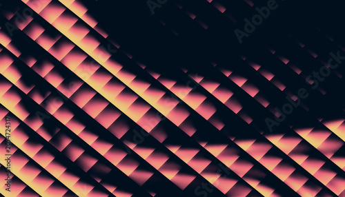Abstract 3D Woven Geometric Diagonal Pattern in Pink Rose and Gold Yellow on Dark Background, Textured Luxury Basket Weave Wallpaper