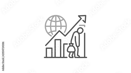 Inflation icon with worker carrying heavy bag and rising graph.