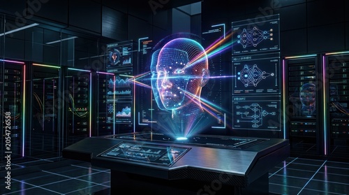 Artificial intelligence holographic display with data analysis in server room