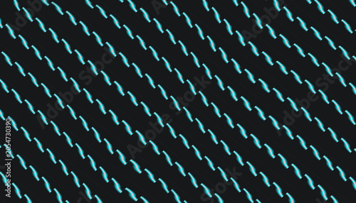 Abstract Repeating Diagonal Cyan Teal Teardrop Marks Pattern on Dark Background, Minimalist Neon Grid Digital Art Wallpaper