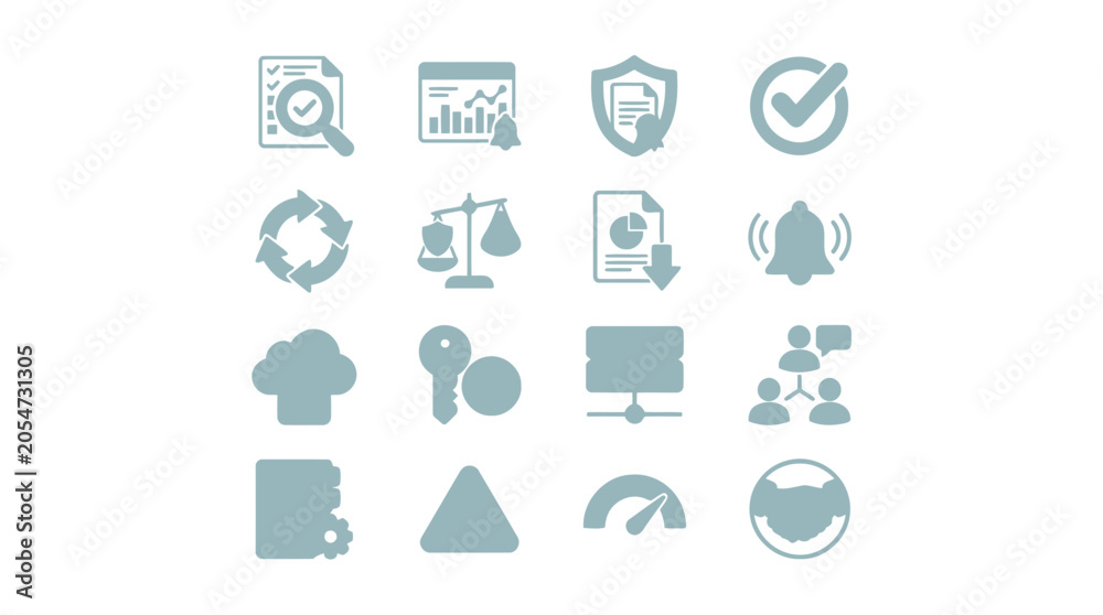 Fototapeta premium Set of 16 vector icons representing business, data analysis, security, and management concepts, perfect for digital platforms