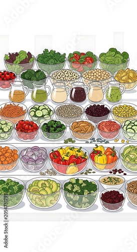 Colorful fresh vegetables arranged in a grid pattern.